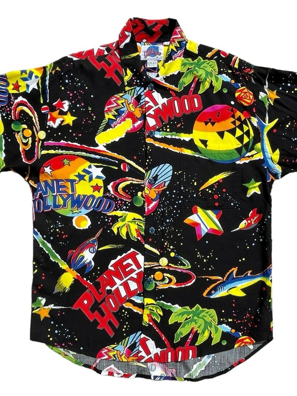Vintage Planet Hollywood All-Over Print Space Hawaiian Button Down Shirt